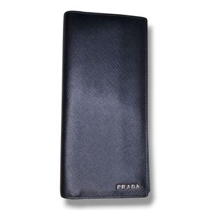 Prada Bicolor Black & Blue Saffiano Leather Long Wallet Sleek Minimalist Design
